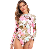 Traje de baño de una pieza de manga larga con estampado floral